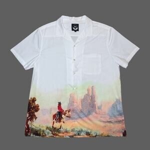 Qilo x BCS Painted Canyon Landscape Resort Shirt White Multicolor L